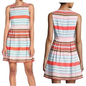 CeCe l Cynthia Steffe Claiborne Striped Rainbow Pleated Clearwater Aline Dress 0